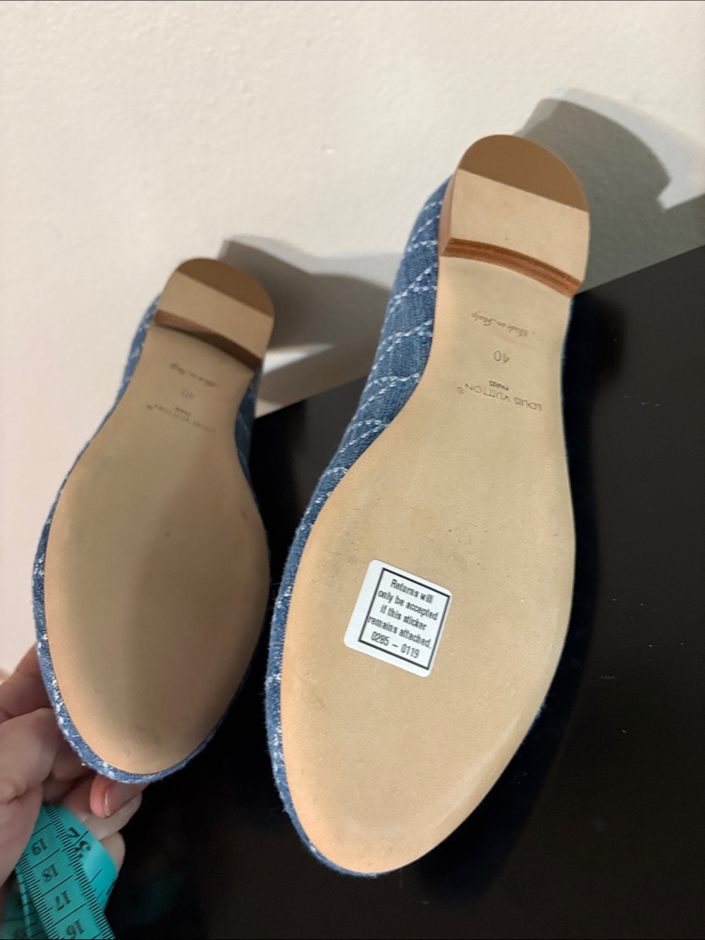 Louis Vuitton Denim Quilted Navy Ballet Flats with LV Plaque - Picture 6 of 11